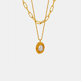 Inlaid Pearl Double-Layered Titanium Steel Necklace